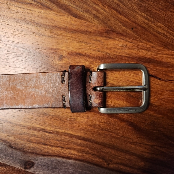 Men's Leather Belt Brown Nice Condition Weathered Silver Buckle Large - Picture 2 of 7